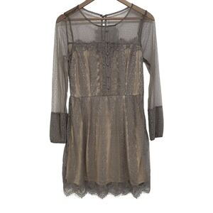 Soieblu Gray Floral Lace Mesh Long Sleeve Mini Dress M Whimsigoth Edwardian Twee